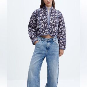 Mango Floral Puffer Jacket - Purple and White